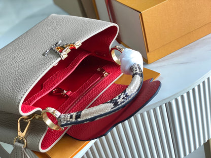 Premium with a full set of packaging 【Premium boutique original leather M80931💋N80741 elephant gray red with light brown python gold buckle inside】