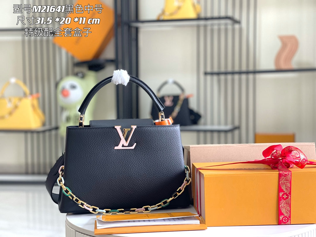 Premium boutique original leather M21641💋M21798 black gold buckle]