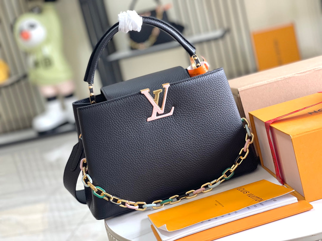 Premium boutique original leather M21641💋M21798 black gold buckle]