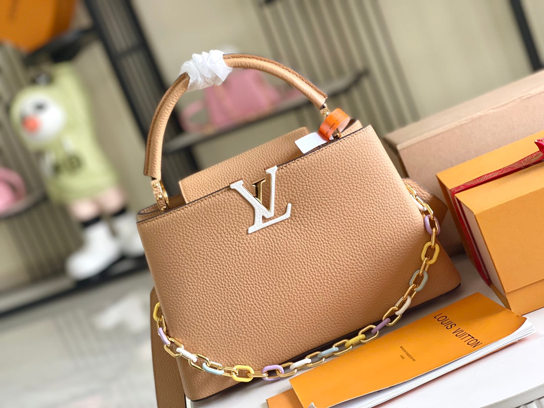 【Premium boutique original leather M21641💋M21798 soil gold buckle chain】