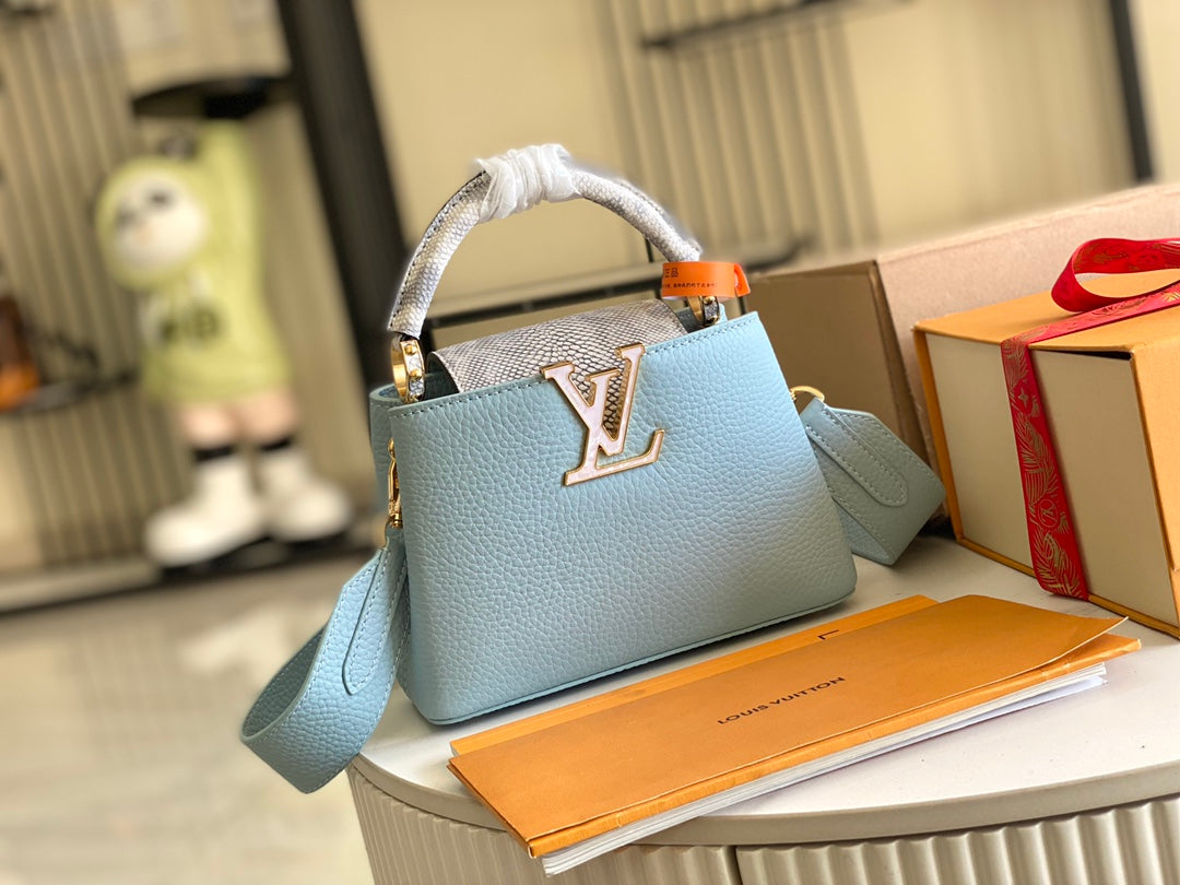 【Premium boutique original leather 💋 M21166 haze blue with exotic sand snake shell buckle】