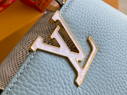 【Premium boutique original leather 💋 M21166 haze blue with exotic sand snake shell buckle】