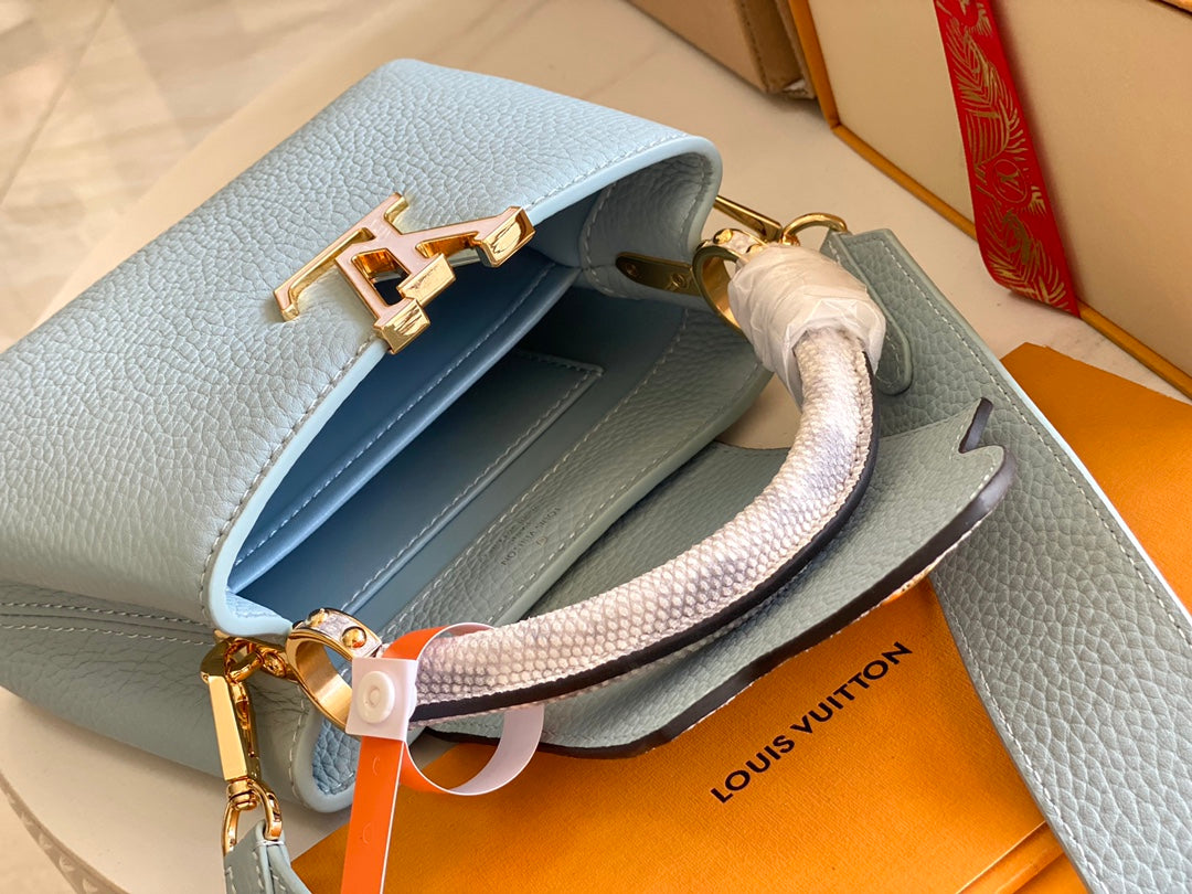 【Premium boutique original leather 💋 M21166 haze blue with exotic sand snake shell buckle】