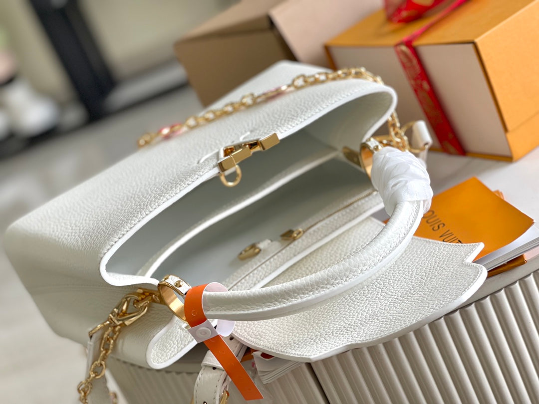 Premium with a full set of packaging [premium boutique original leather M22375💋M20845 white flower triple combination]