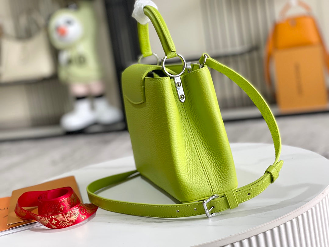 【Premium boutique original leather M56071 small size 💋 lemon green silver buckle】