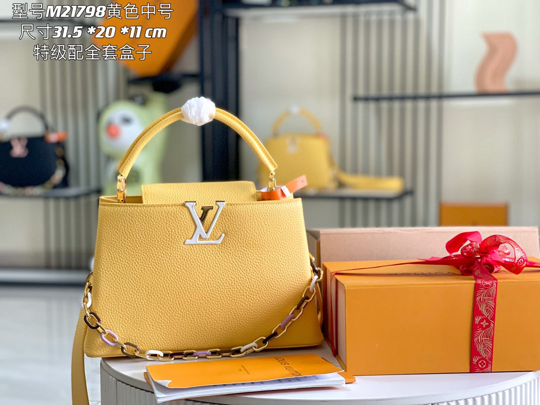 【Premium boutique original leather 💋M21798 chick yellow gold buckle】