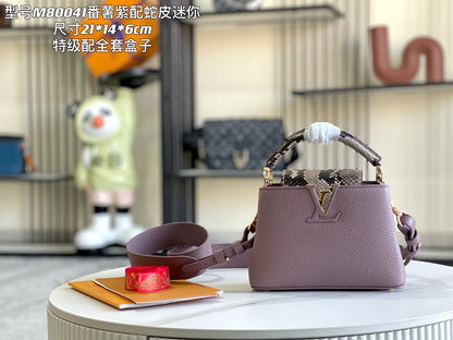[Premium quality original leather 💋 M80041 taro purple with python gold buckle]