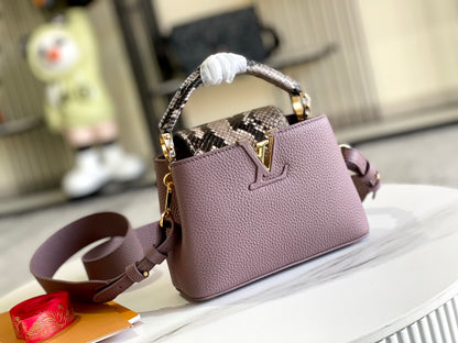 [Premium quality original leather 💋 M80041 taro purple with python gold buckle]