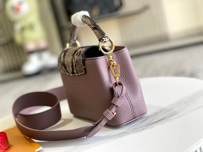 [Premium quality original leather 💋 M80041 taro purple with python gold buckle]