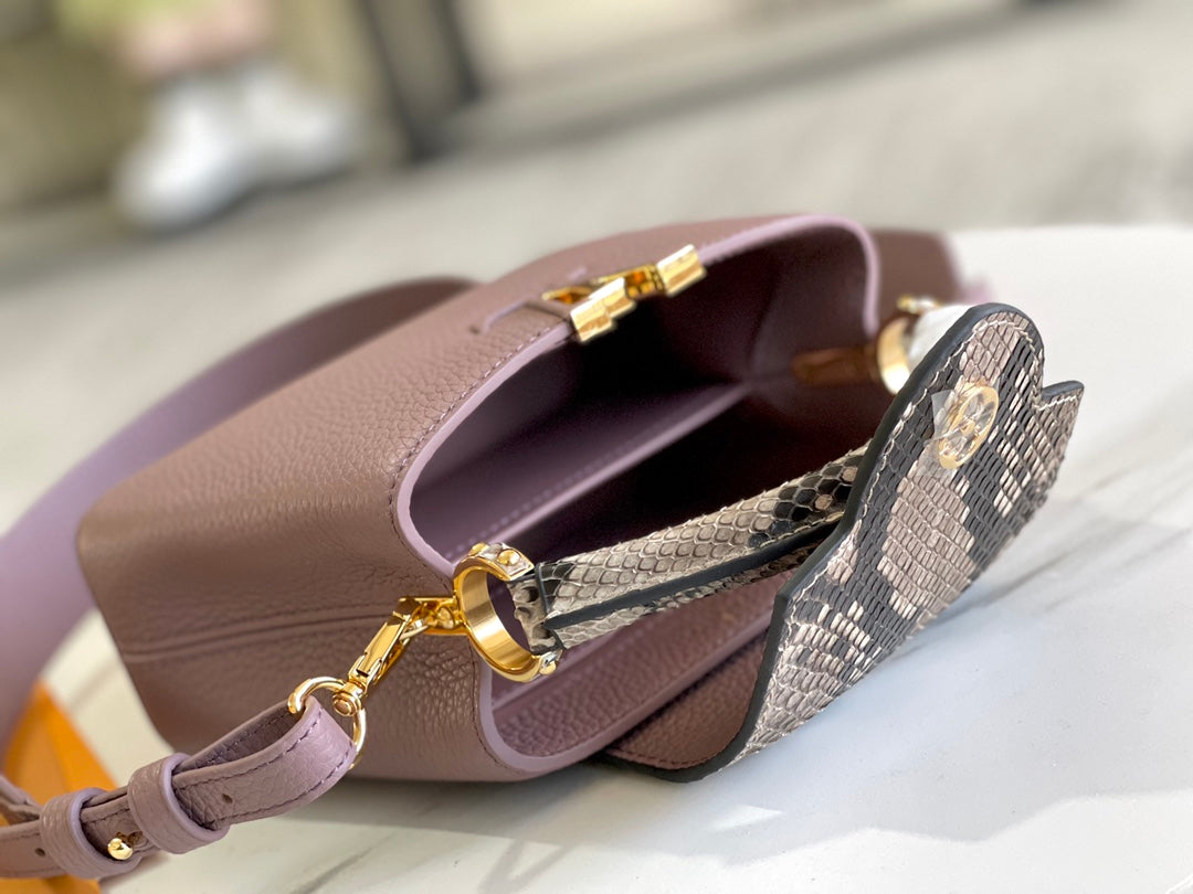 [Premium quality original leather 💋 M80041 taro purple with python gold buckle]