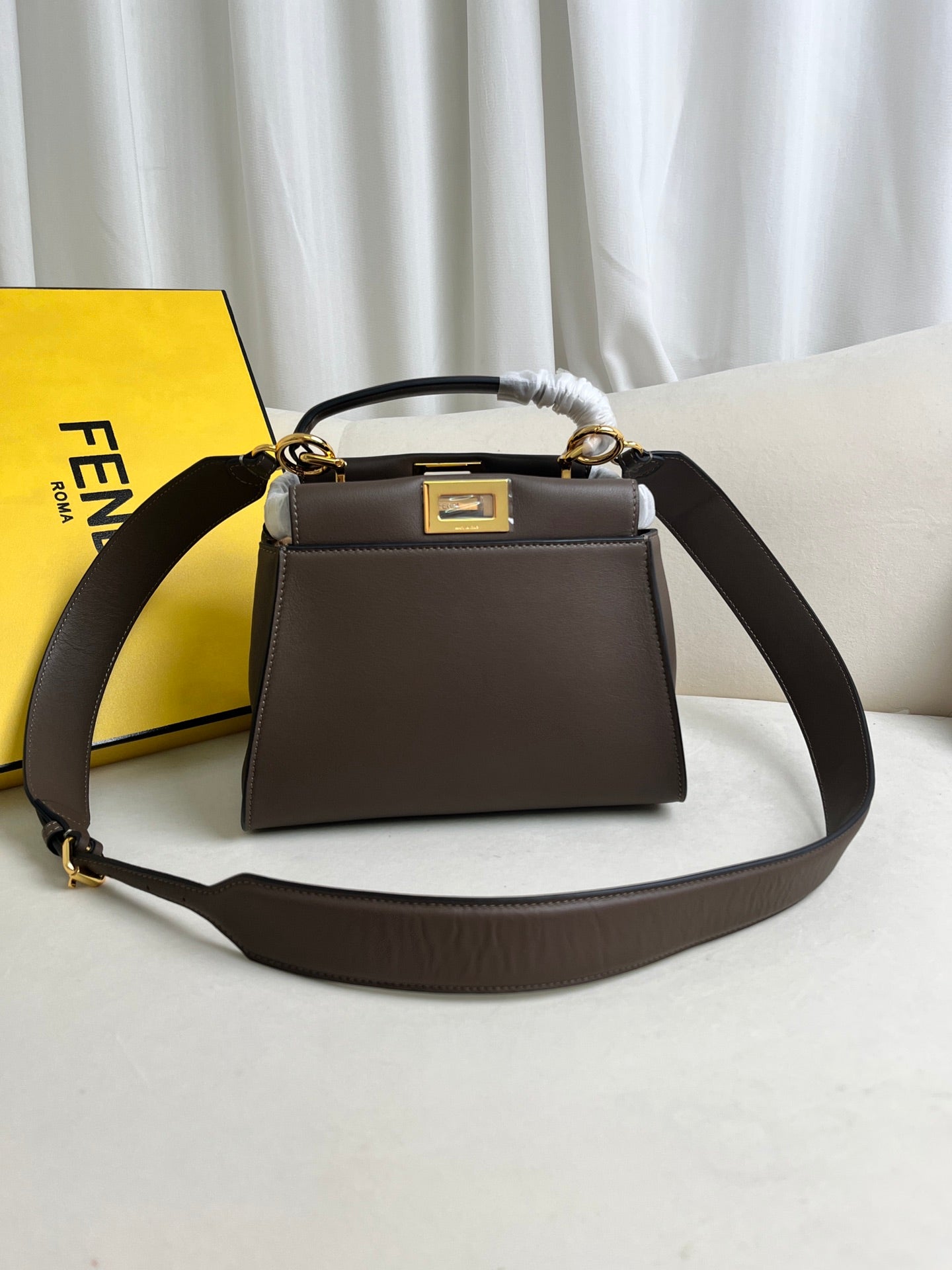 FENDI Iconic Peekaboo Small Bag in Pigeon Gray Leather