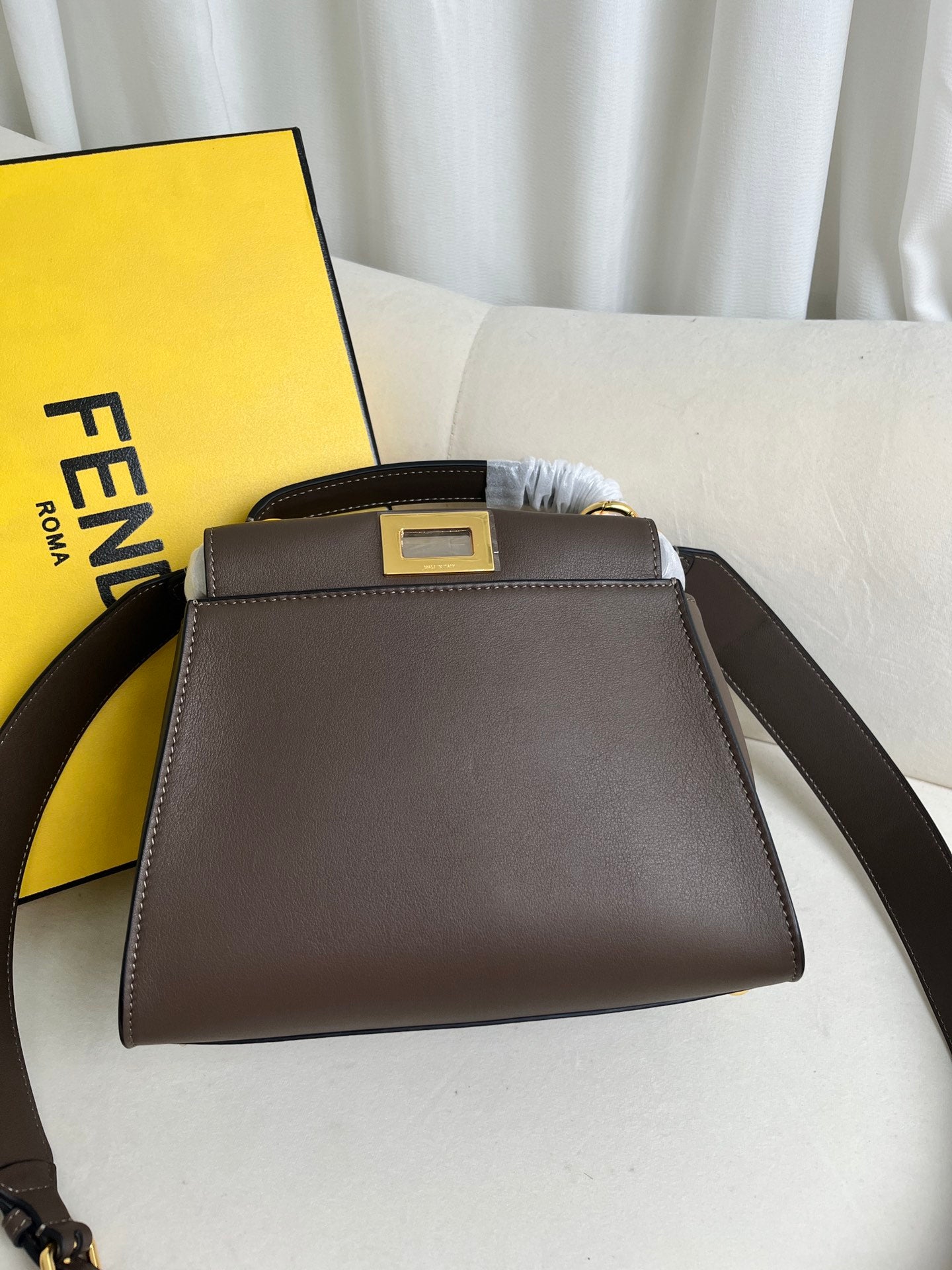 FENDI Iconic Peekaboo Small Bag in Pigeon Gray Leather