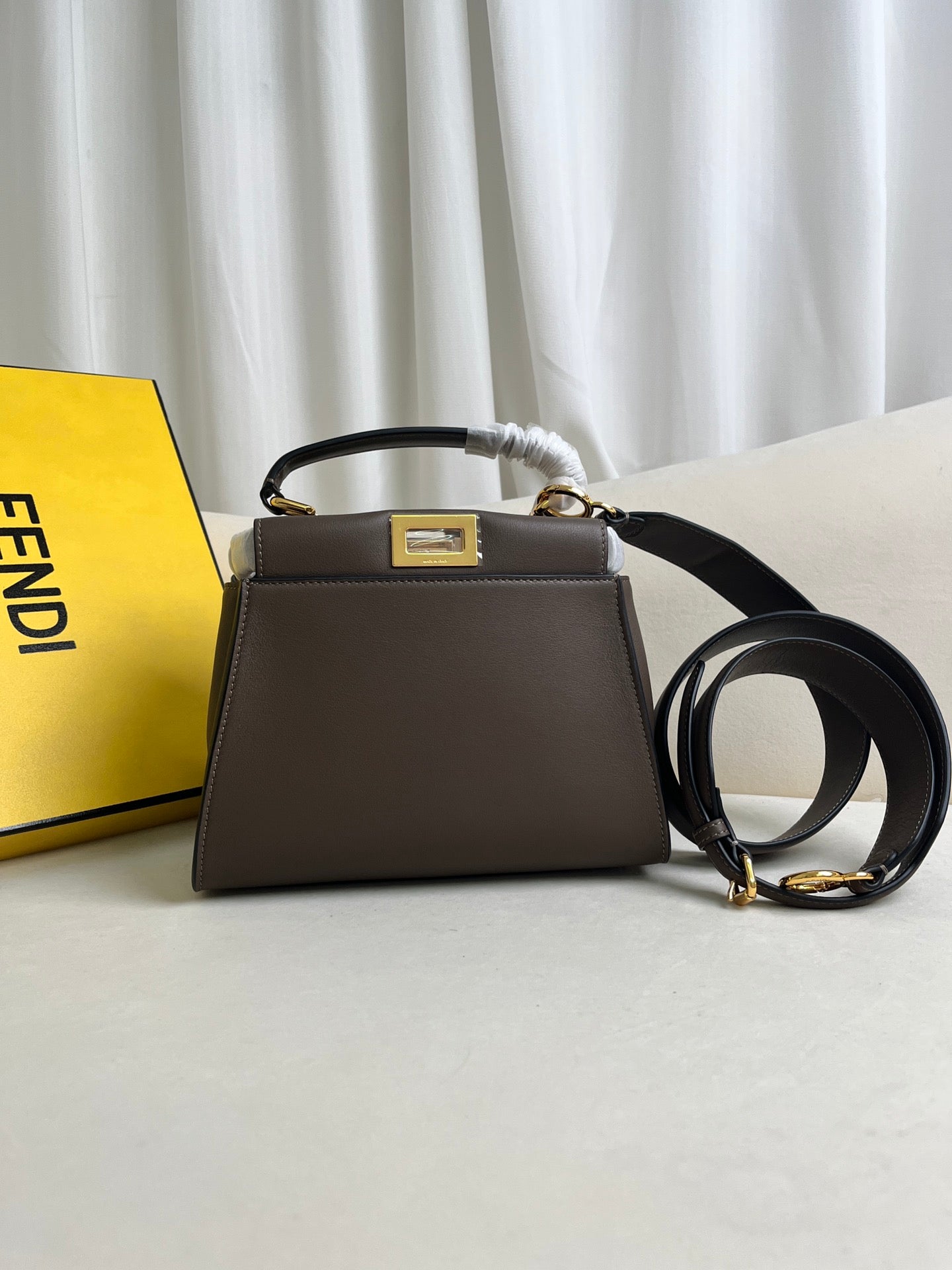 FENDI Iconic Peekaboo Small Bag in Pigeon Gray Leather