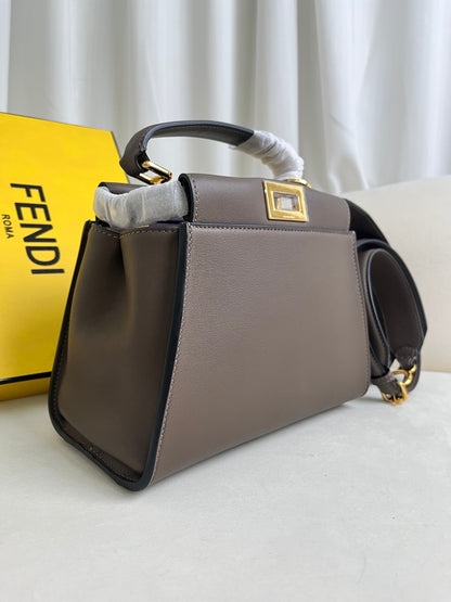 FENDI Iconic Peekaboo Small Bag in Pigeon Gray Leather