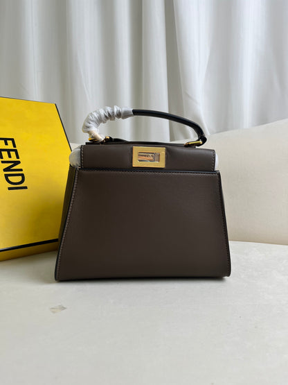 FENDI Iconic Peekaboo Small Bag in Pigeon Gray Leather