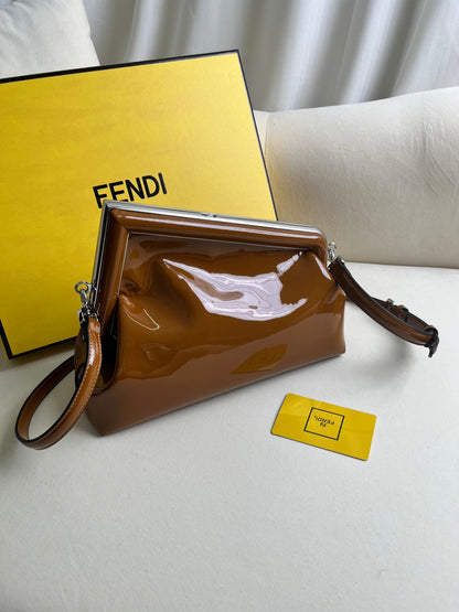 brown patent leather