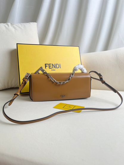 First Sight clutch in smooth calfskin with large F metal hardware and chain