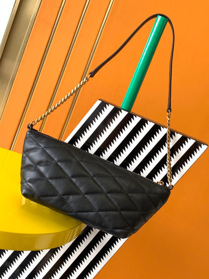 【Original Leather】Horn Stitched Sheep Leather Zipper Shoulder Bag Style number: 755979～～
