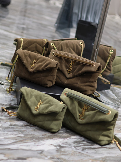 Loulou puffer_ Coffee/Army Green Gold Buckle Nubuck Leather
