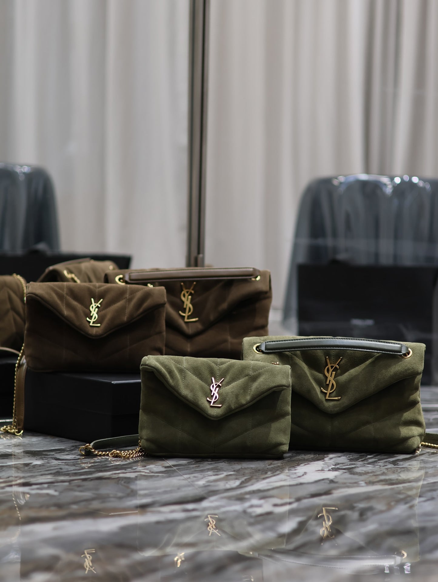 Loulou puffer_ Coffee/Army Green Gold Buckle Nubuck Leather
