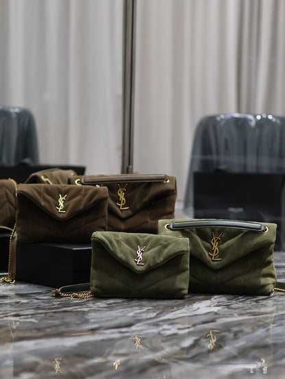 Loulou puffer_ Coffee/Army Green Gold Buckle Nubuck Leather
