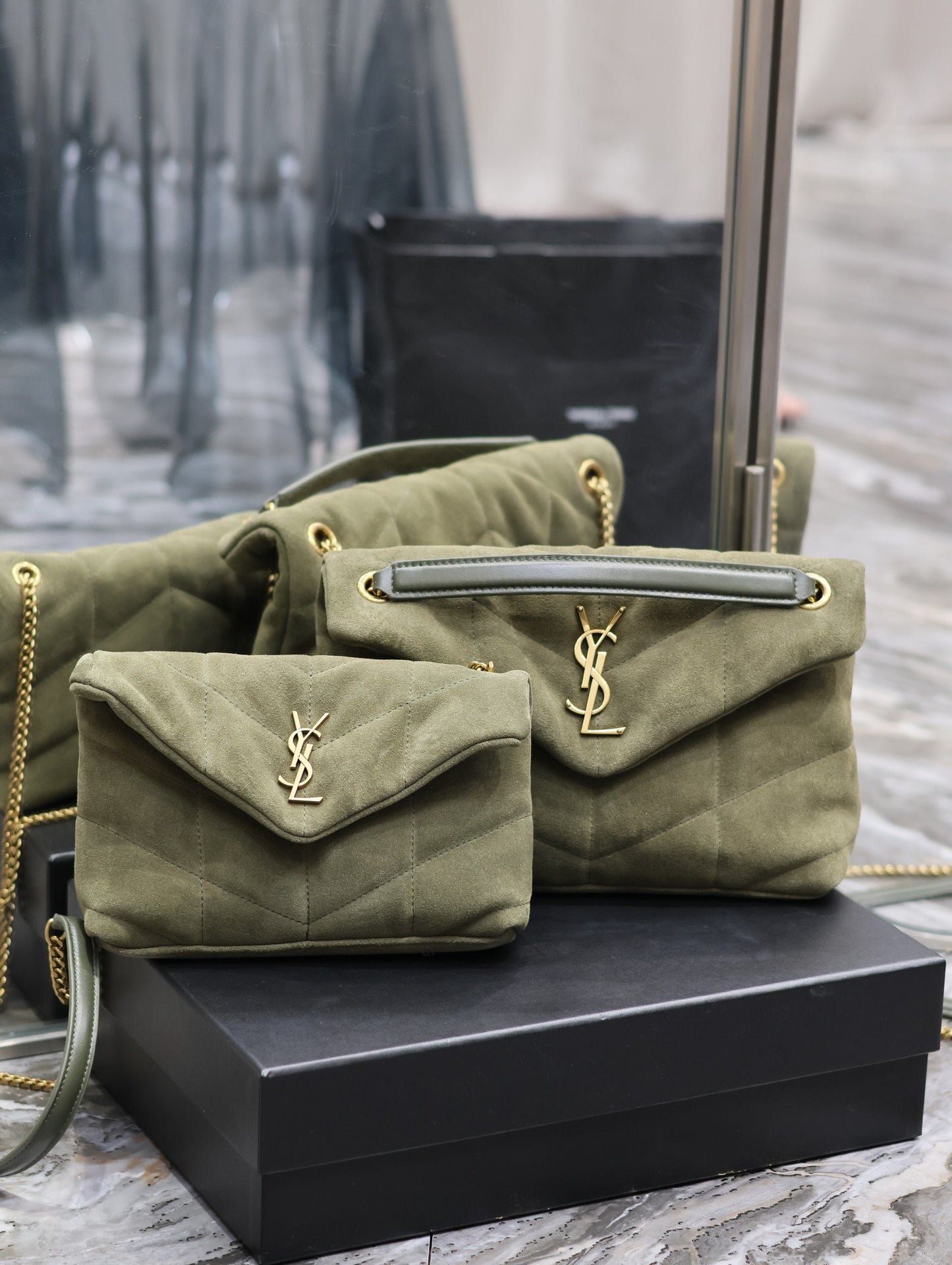 Loulou puffer_ Coffee/Army Green Gold Buckle Nubuck Leather
