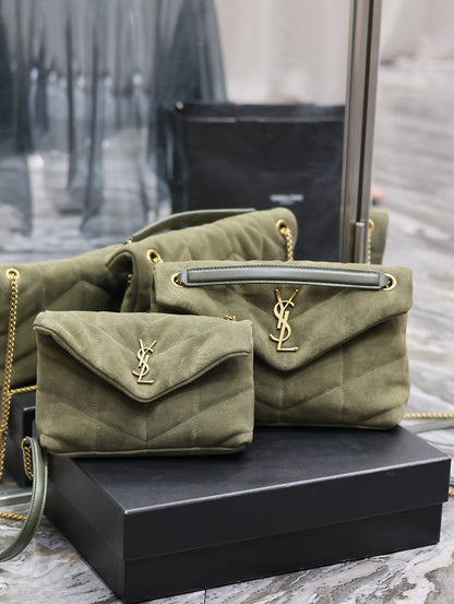 Loulou puffer_ Coffee/Army Green Gold Buckle Nubuck Leather