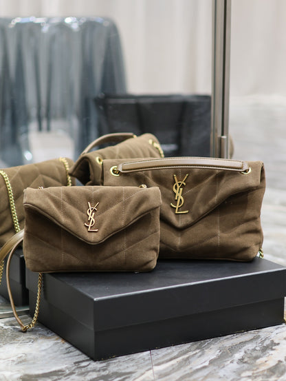 Loulou puffer_ Coffee/Army Green Gold Buckle Nubuck Leather