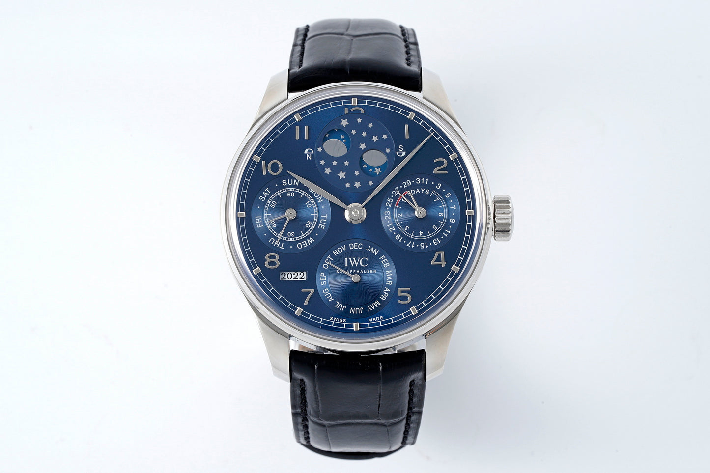 APS new product IWC Portuguese series perpetual calendar watch, the most complicated watch in the replica world, all functions are synchronized with the original ones, and all functions are adjusted through the handle