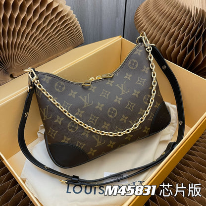 [Chip version] M45831 Presbyopic black leather Odeon small handbag