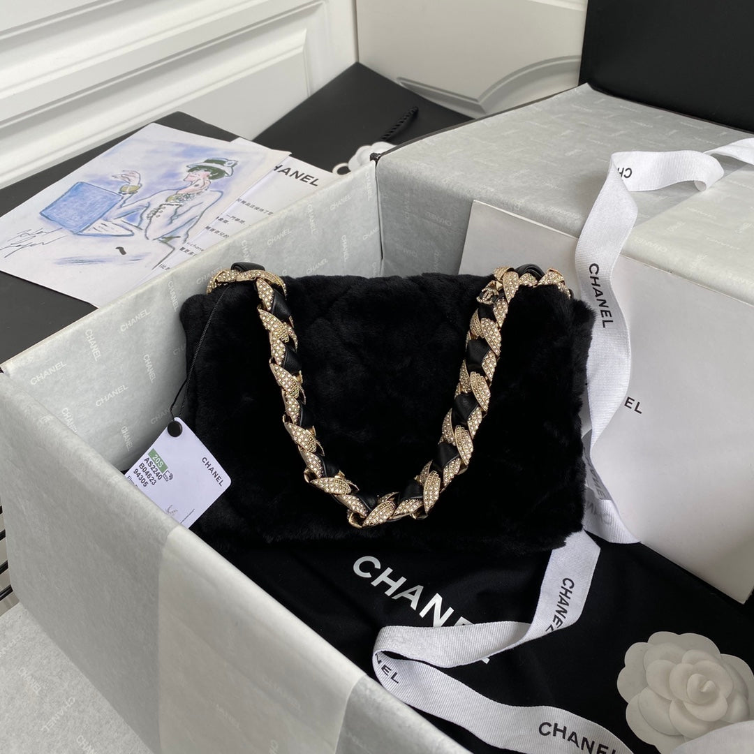 Chanel Autumn and Winter Diamond Wool AS2240 Fur Bag Flap Bag